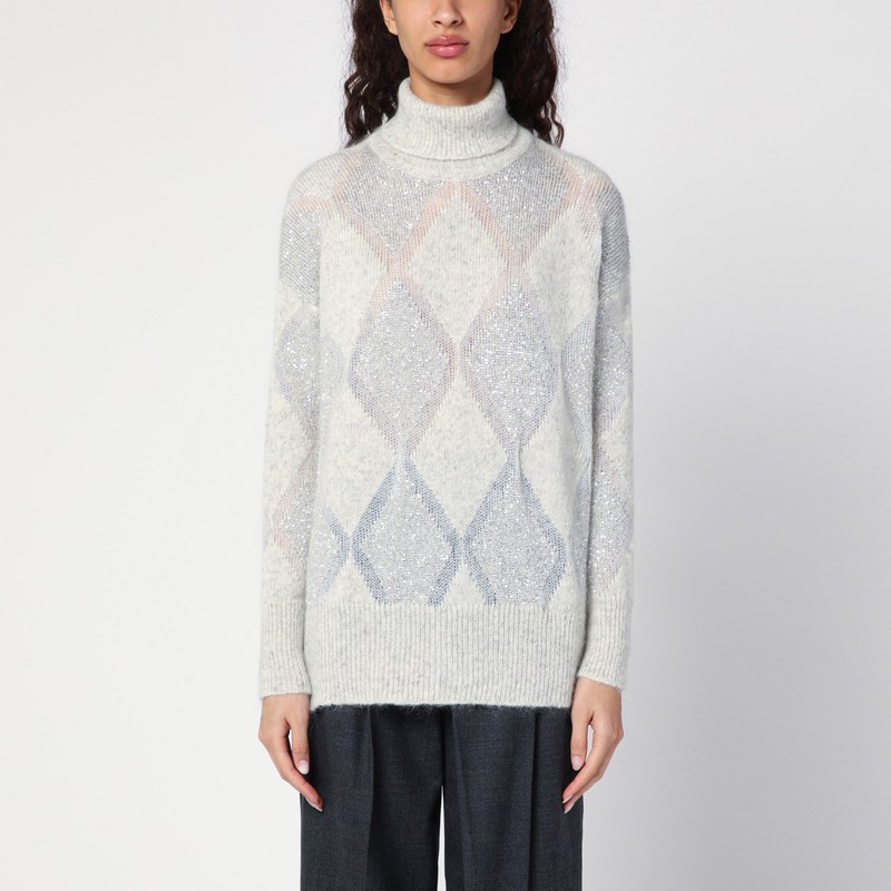 Pearl grey Dazzling Argyle turtleneck jumper