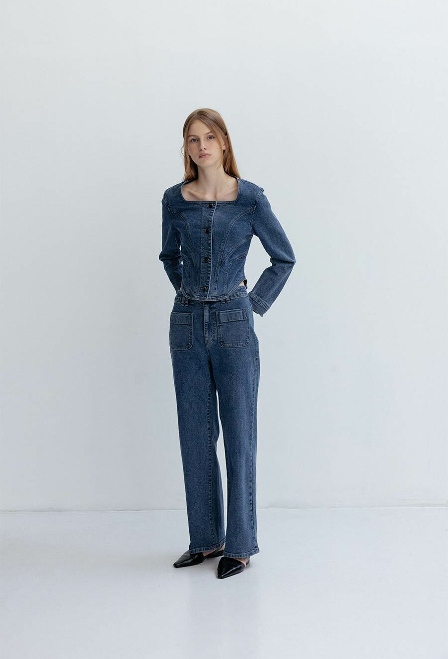 JOY GRYSON Square Neck Bustier Blouse