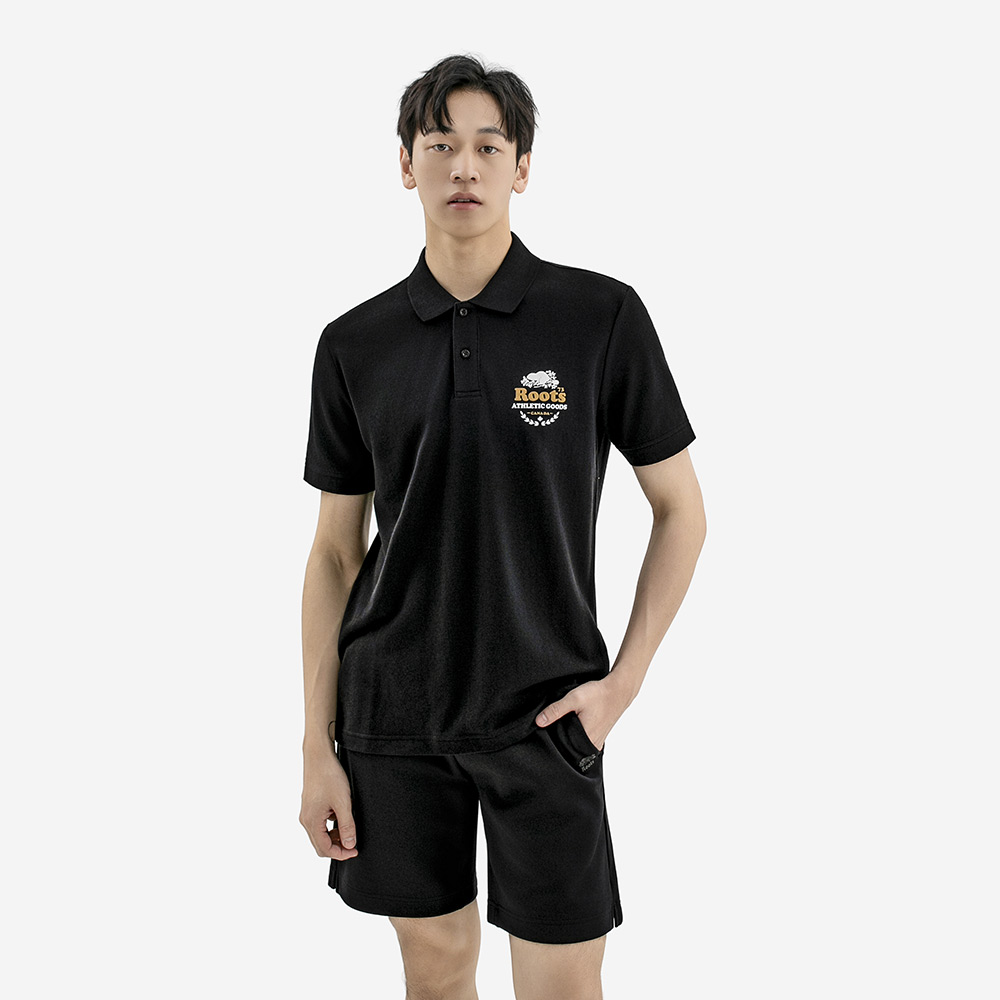 Roots 男裝-ROOTS HERITAGE AG 短袖POLO衫 (黑)
