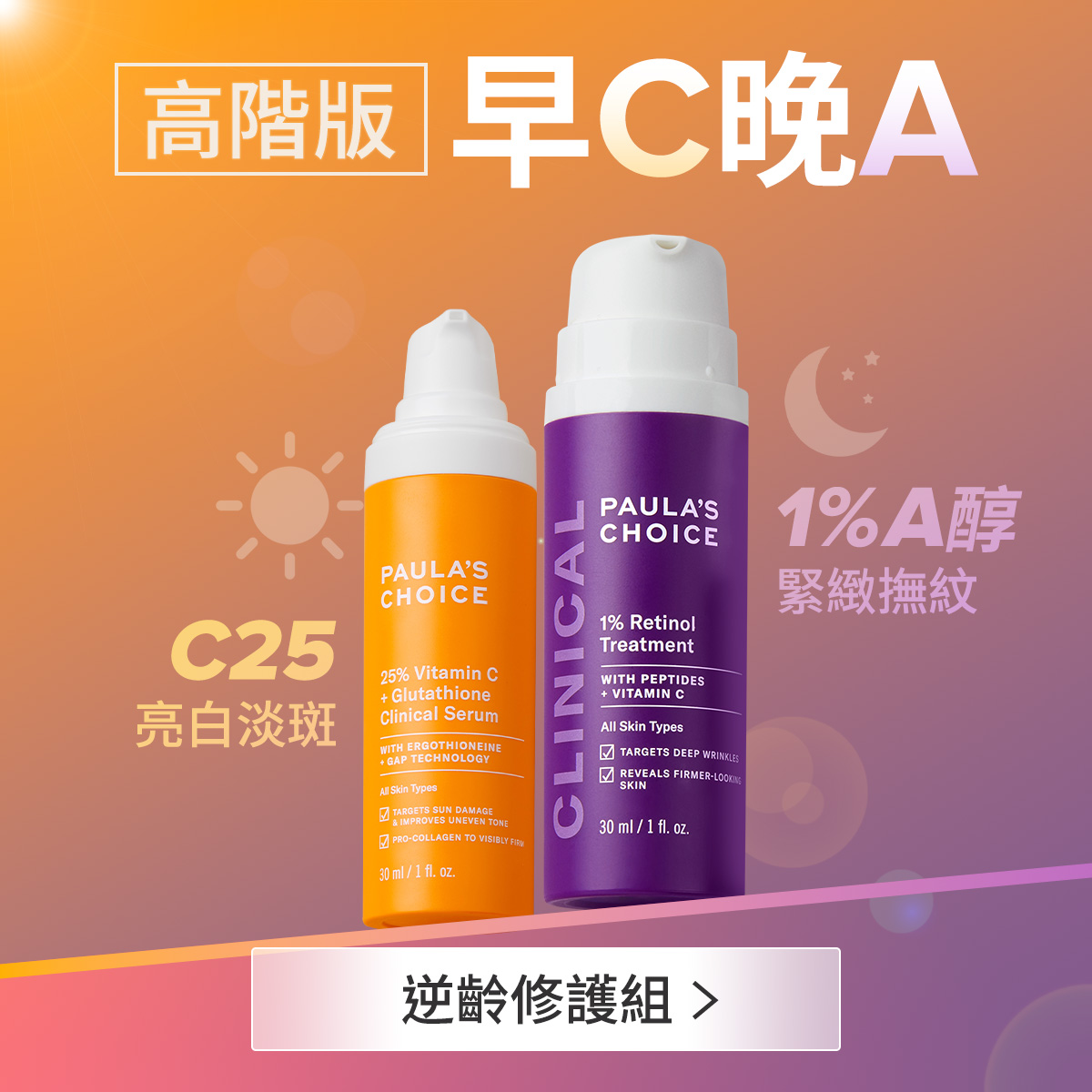 【早C晚A高階款】C25瞬效亮白淡斑精華+1%A醇逆齡精華乳