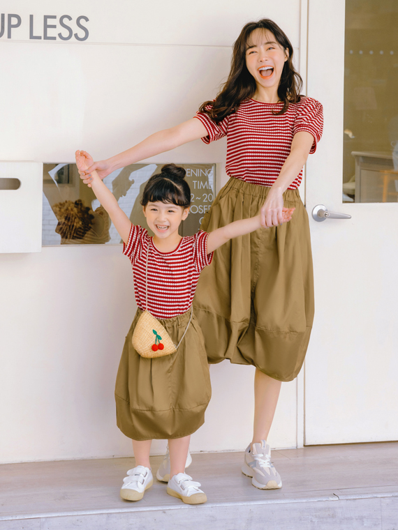 純棉前後兩穿鬆緊腰花苞中長裙-親子款(童)