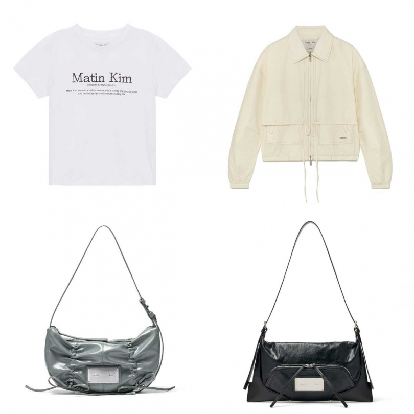 MATIN HERITAGE CROP TOP／1,490元，LAYERED POINT STRING LIGHT JUMPER／7,290元，HALF SHIRRING RIBBON ROUND BAG／3,990元，TWO WAY STRAP SQUARE MINI BAG／3,990元（圖／品牌提供）