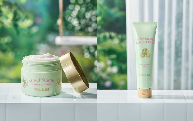 PAUL&JOE凡爾賽花園頭皮磨砂膏240g／1,550元、凡爾賽花園頭皮髮絲修護乳200g／990元（圖／品牌提供）
