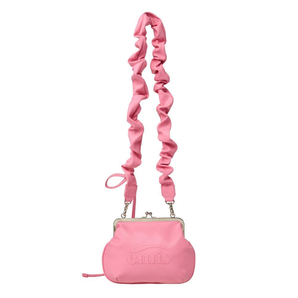 韓國 emis STRING STRAP CLASP FRAME PURSE BAG 韓製 扣式抽繩肩背包 粉色PINK