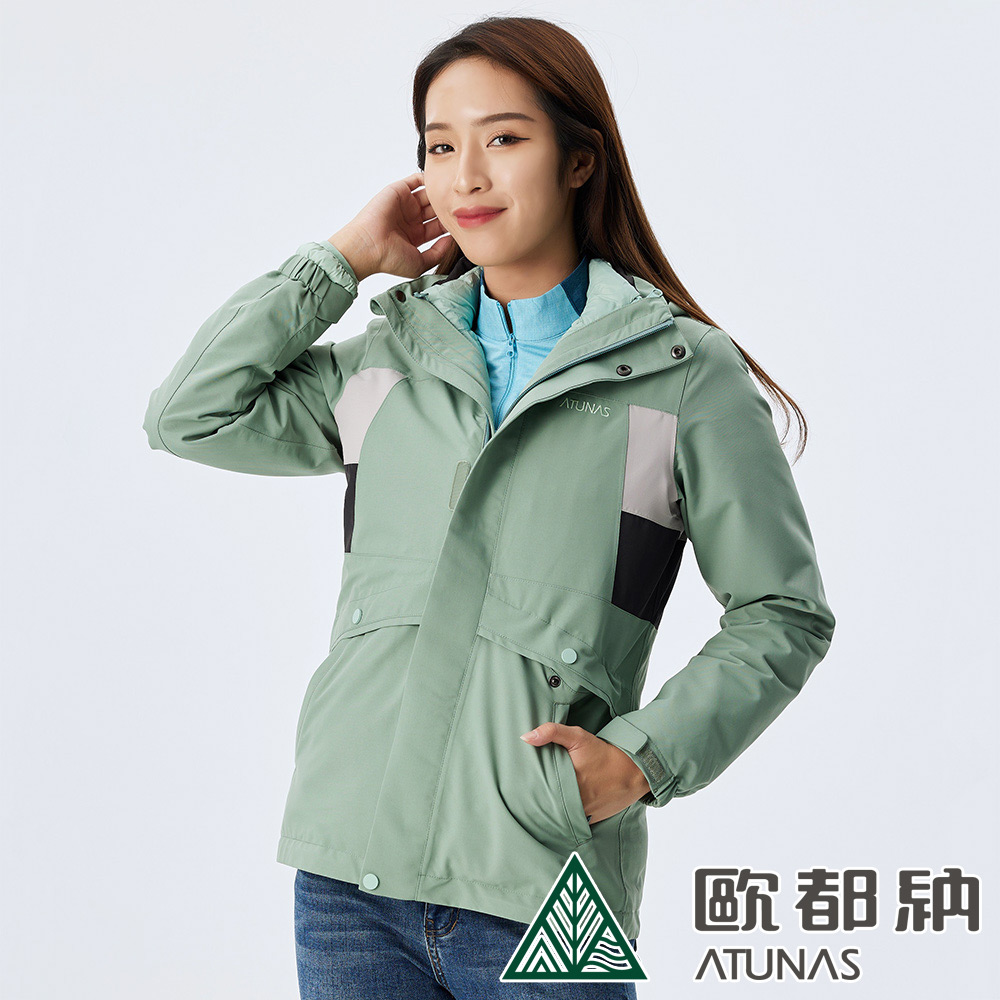 女款防水2IN1+羽絨兩件式外套 (A1GA2229W孔雀綠/防風/防水/透氣/禦寒)