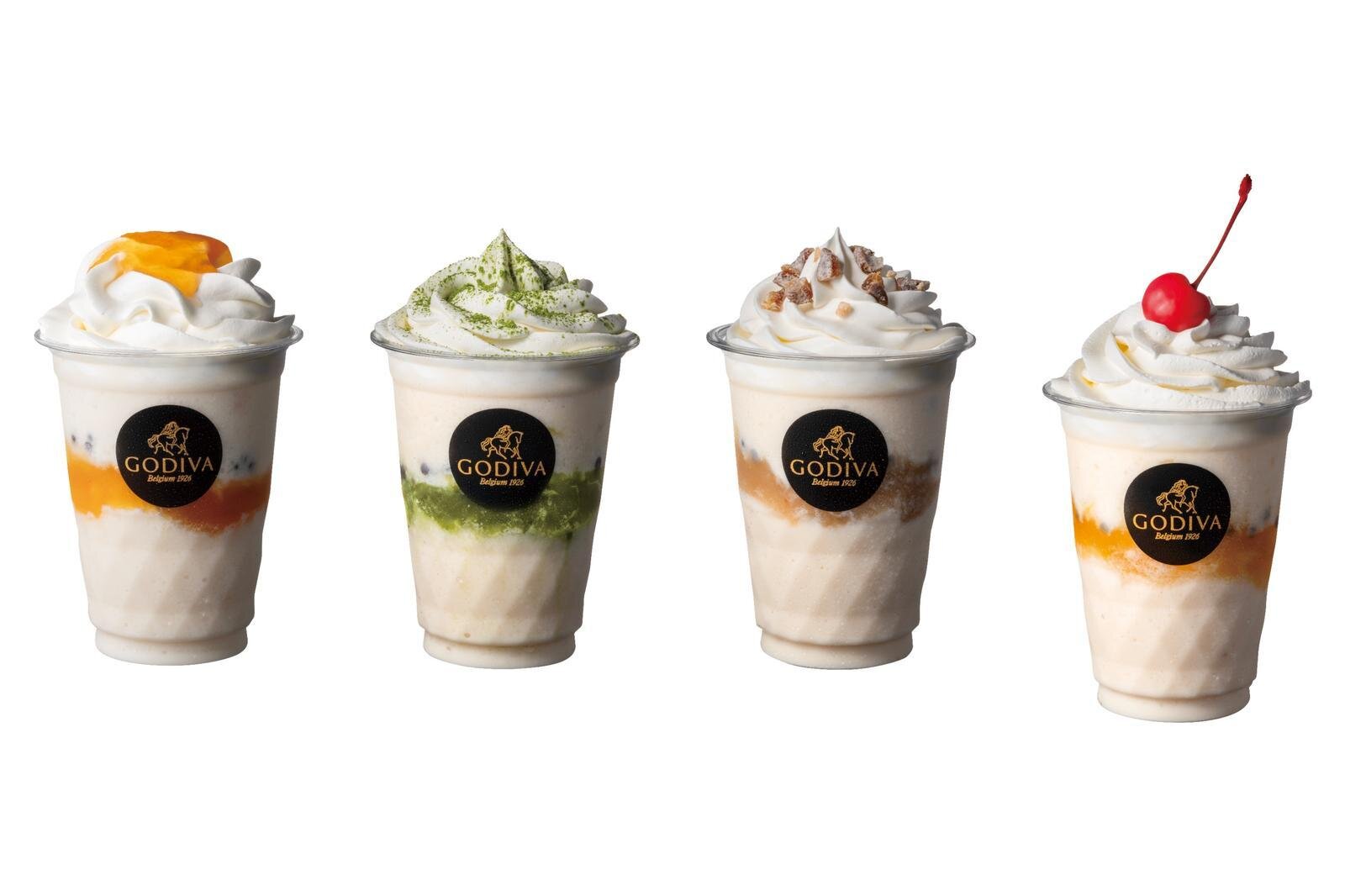 GODIVA 47 巧克力飲 標準尺寸各270ml 各800日圓 由左至右) 福井、靜岡、愛知、大阪