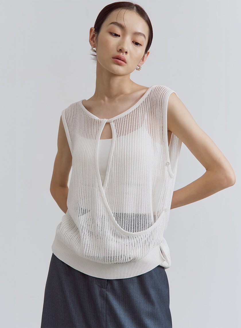 交疊鏤空針織無袖上衣