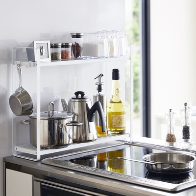 日本【YAMAZAKI】tower窄版雙層置物架(白)★日本百年品牌★雙層架/爐邊架/調味料罐收納/廚房收納