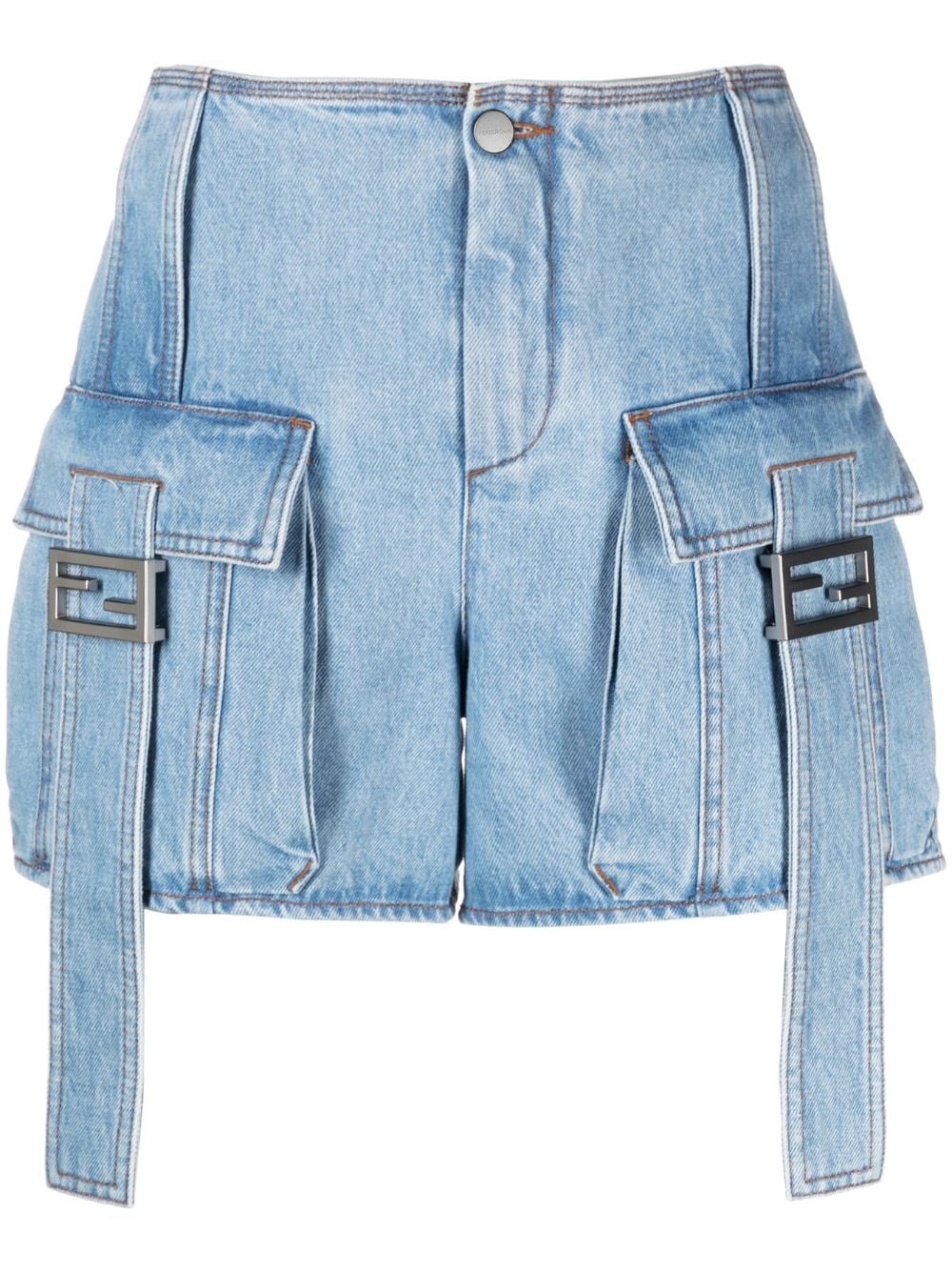FENDI - Baguette denim cargo shorts - women - Cotton - 42 - Blue