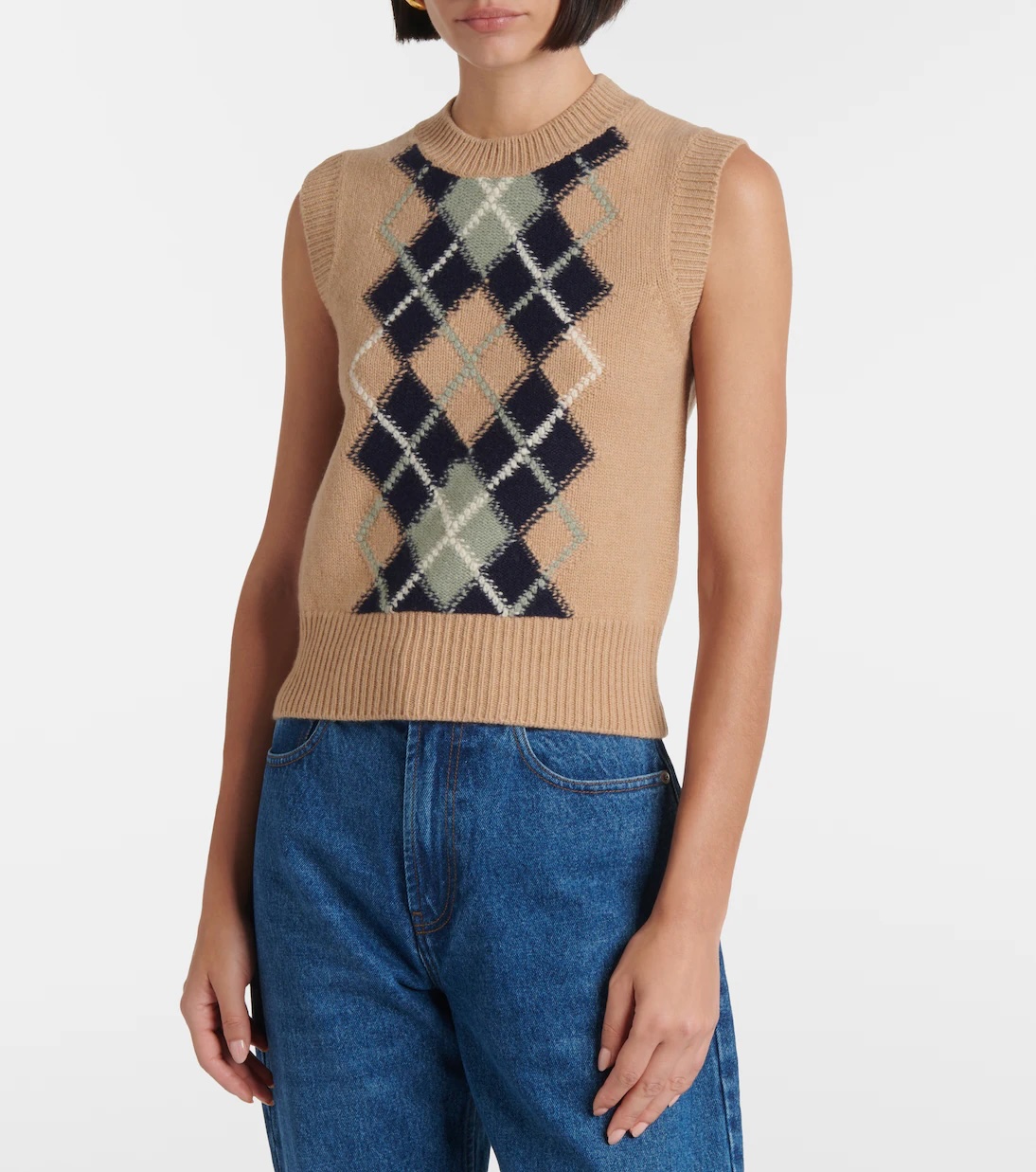 AMI PARIS Argyle wool and cashmere sweater vest
