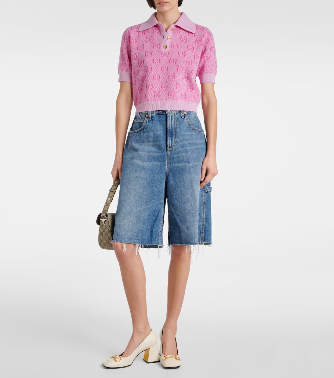 GUCCI Crystal-embellished denim shorts