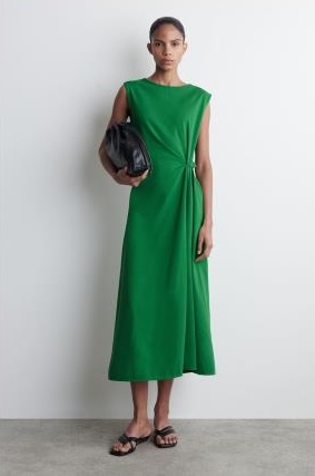 COS女裝 標準版型紐結連衣裙綠色2025春季新品