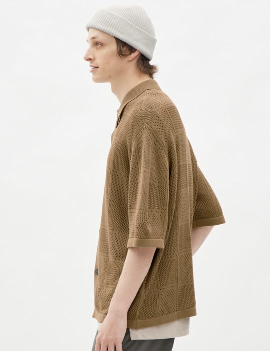 GU 男裝 男女適穿-可機洗網眼針織襯衫(5分袖)