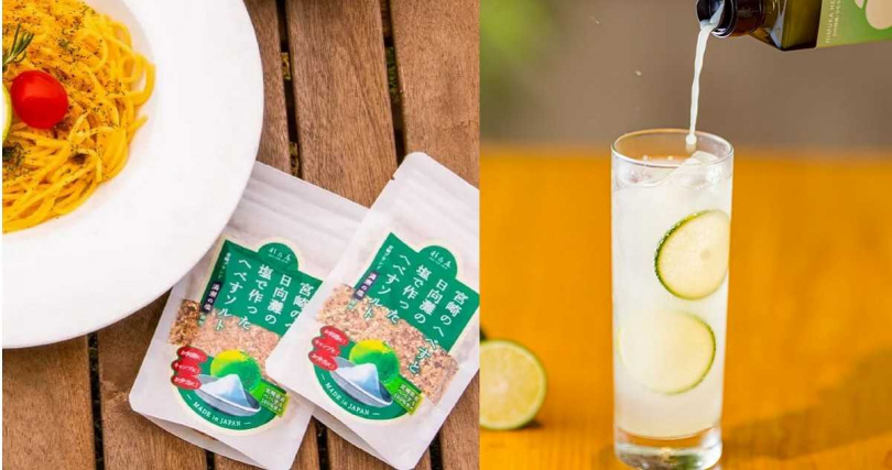 「平兵衛酢柑橘風味鹽」（左）、「平兵衛酢柑橘果汁」。（圖／宮崎縣提供）
