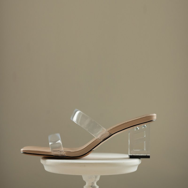 透明感-梯形跟露趾涼鞋-透感杏色