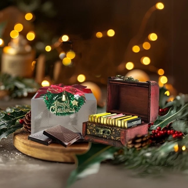 【Diva Life】聖誕奇蹟 比利時巧克力片15入迷你珠寶盒｜聖誕、交換禮物、限量加贈花圈