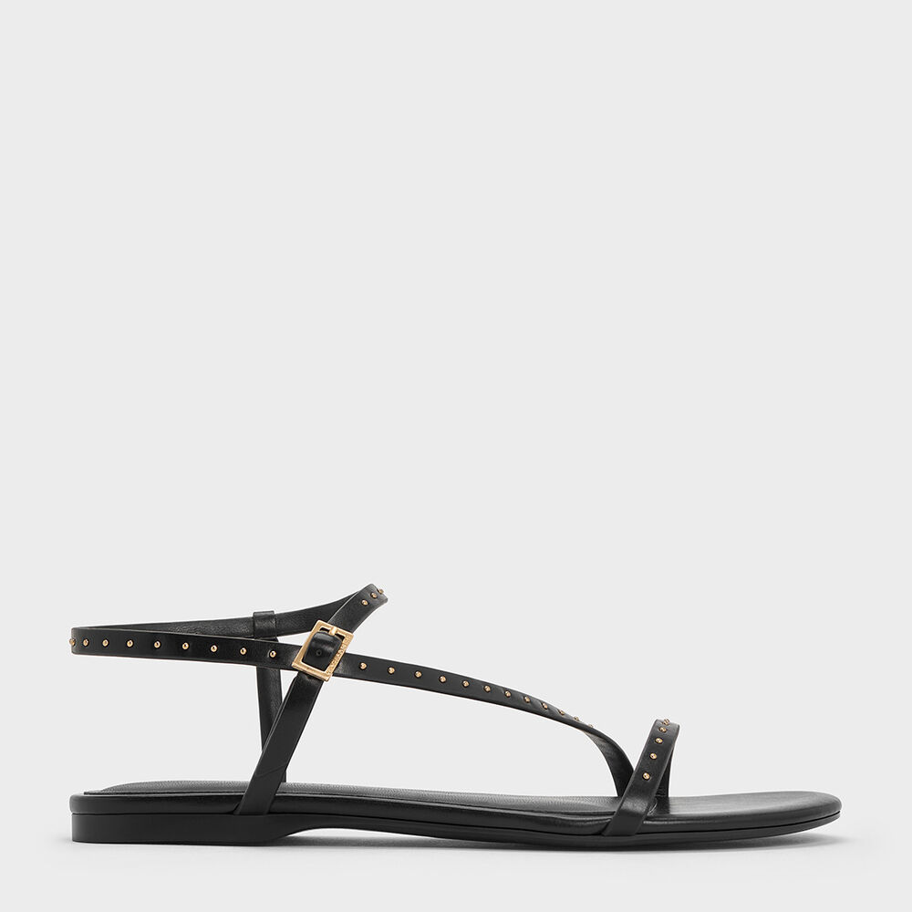 鉚釘細帶平底涼鞋