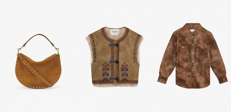 （圖／ISABEL MARANT肩背包、ISABEL MARANT絨毛背心、ISABEL MARANT襯衫）