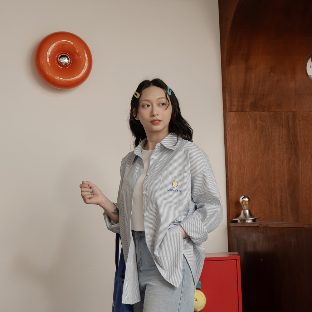 Second Morning 檸檬刺繡口袋條紋襯衫