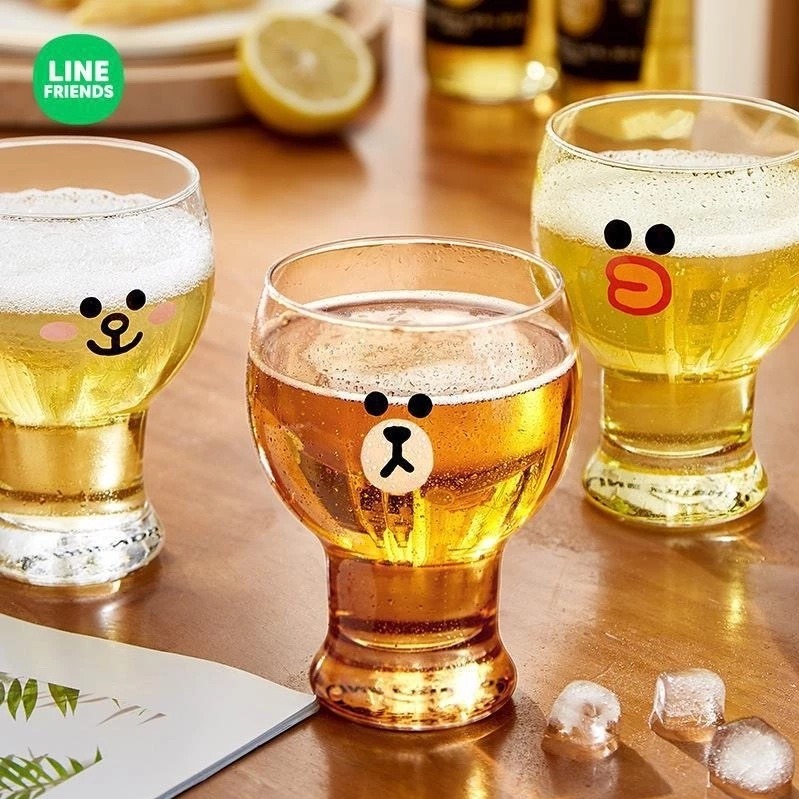 預購【遊戲家】LINE FRIENDS 玻璃 啤酒杯 水杯 果汁杯 牛奶杯 飲料杯 咖啡杯 BROWN 熊大 兔兔 莎莉-三款任選