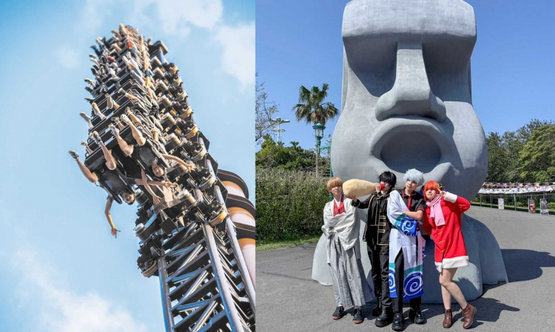 趁「一童趣六福」優惠活動與同學一起挑戰刺激的「笑傲飛鷹」（左），或是和家人朋友變裝coser出遊。（圖／六福村主題遊樂園提供）