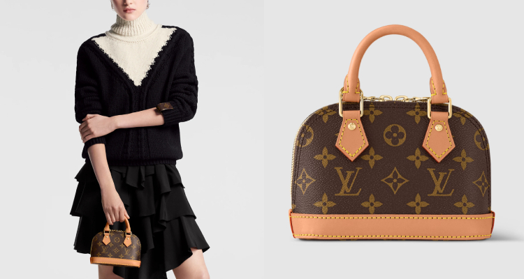 這款Nano版本，將經典「Alma」包款以迷你造型重新演繹，完美詮釋LV一貫精緻的法式工藝與高雅風格。包身採用品牌標誌性的Monogram老花帆布製作，搭配天然皮革飾邊，不僅保留傳統經典元素，更增添現代感與時尚度。