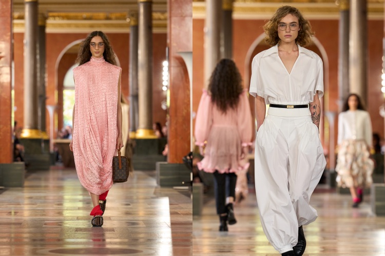 Louis Vuitton 2026春夏系列，Nicolas Ghesquière將靈感回溯至17世紀王后安妮的夏季行宮，將當時的起居服──睡衣、浴袍、蕾絲長裙，透過精緻材質與誇張比例，從家中室內升級為伸展台上的高級時裝。