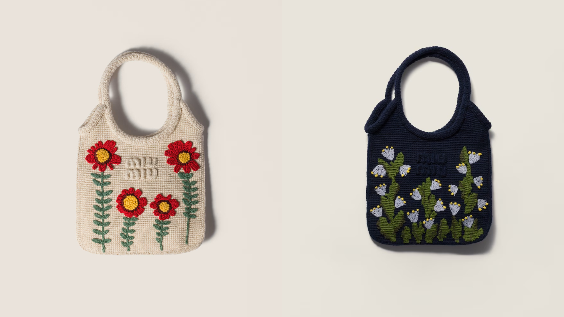 Miu Miu Ivy 刺繡棉布手提包