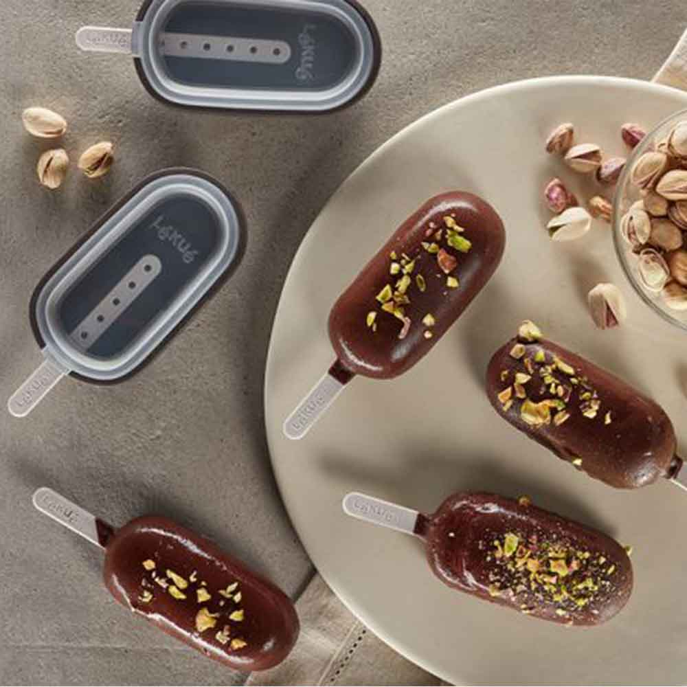 LEKUE｜ 摺疊矽膠杯+好堆疊矽膠冰棒模4入(棕) 製冰模型