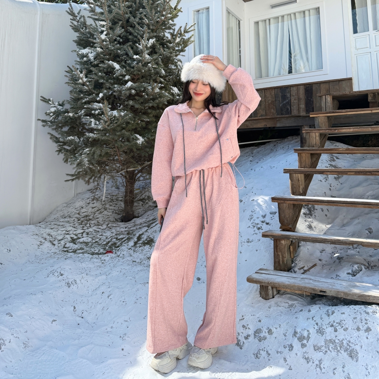 【大牌A風套裝】DOMISS高磅數磨毛衛衣+寬鬆棉褲 套裝(現+預)