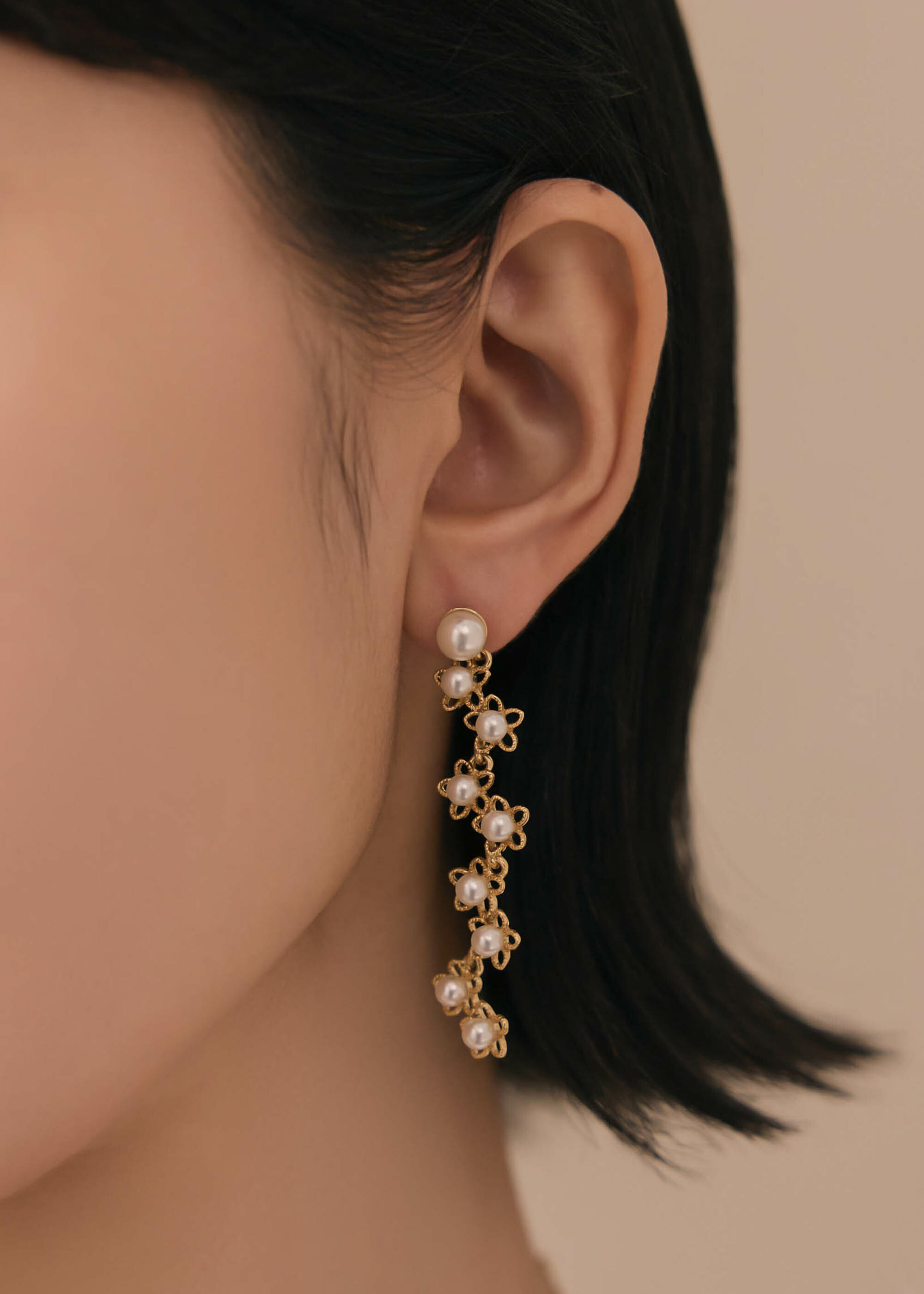 古典珍珠花・鋼針耳環