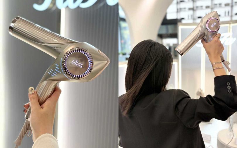 ReFa BEAUTECH DRYER BX W智能水潤光吹風機透過智慧控溫與水潤離子技術，在吹整過程中能幫助維持髮絲水分。（圖／吳雅鈴攝）