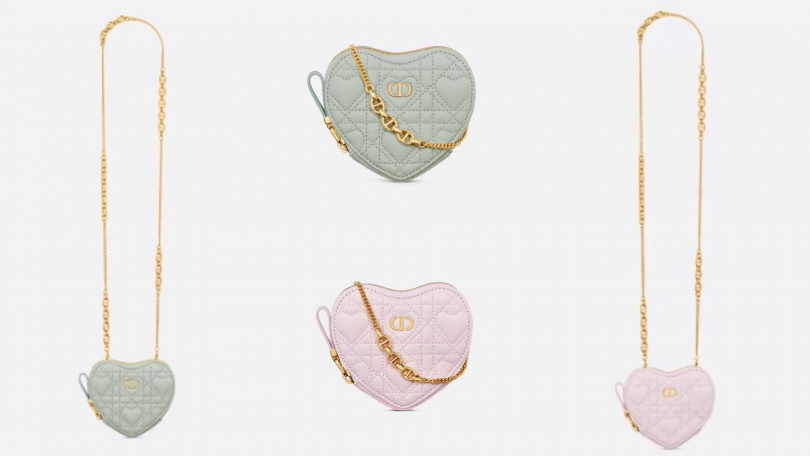 粉色Dioramour Dior Caro Heart 附鏈帶手拿包／36,000元，藍色Dioramour Dior Caro Heart 附鏈帶手拿包／36,000元（圖／品牌提供）