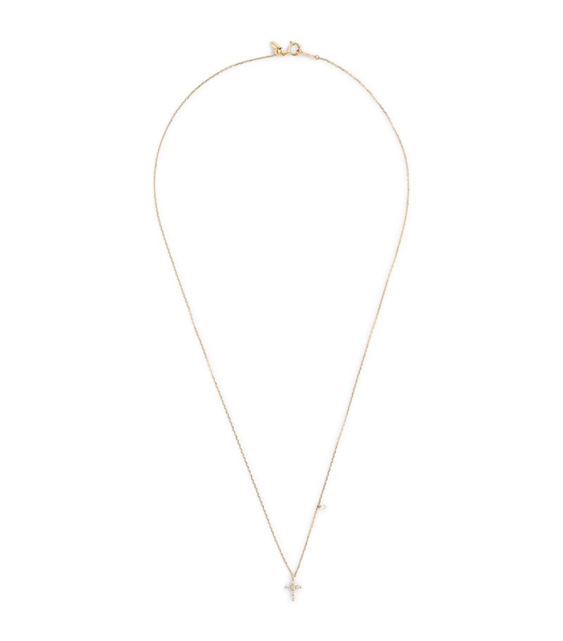 Persée Yellow Gold And Diamond Symbols Cross Necklace