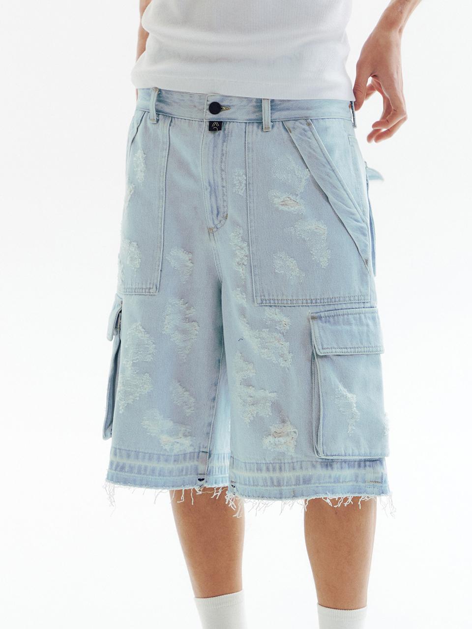 Damaged BL Cargo Denim Shorts