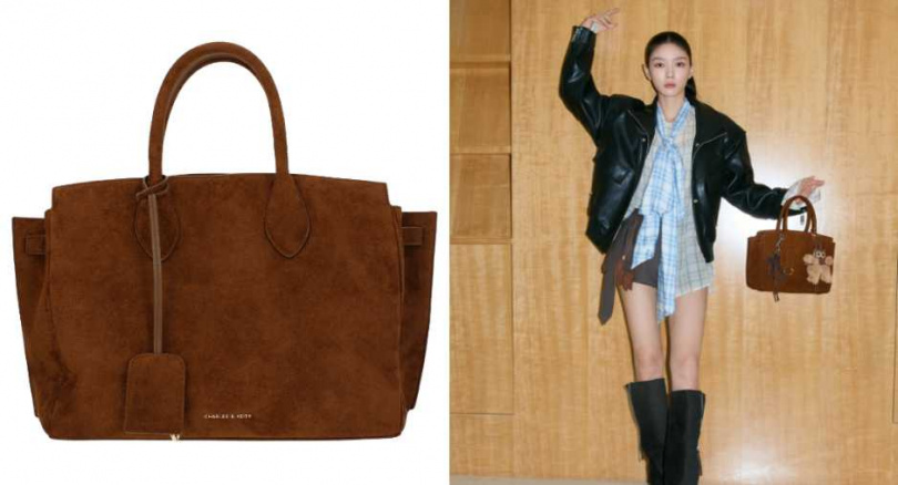 CHARLES & KEITH Ginevra 胡桃棕仿麂皮中型托特包／3,190元（圖／品牌提供）
