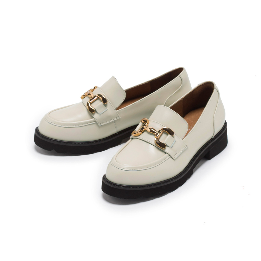 小時光 經典馬銜釦真皮樂福鞋 亞麻 (5A2832)