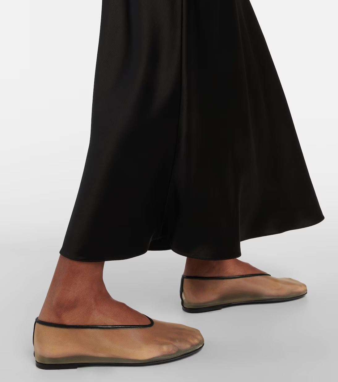 KHAITE Marcy leather-trimmed mesh ballet flats