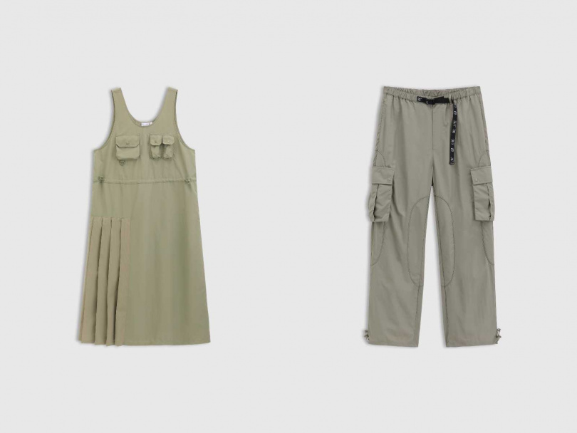 Gap x F/CE聯名機能造型洋裝／2,999元，聯名工裝造型長褲／3,499元（圖／品牌提供）