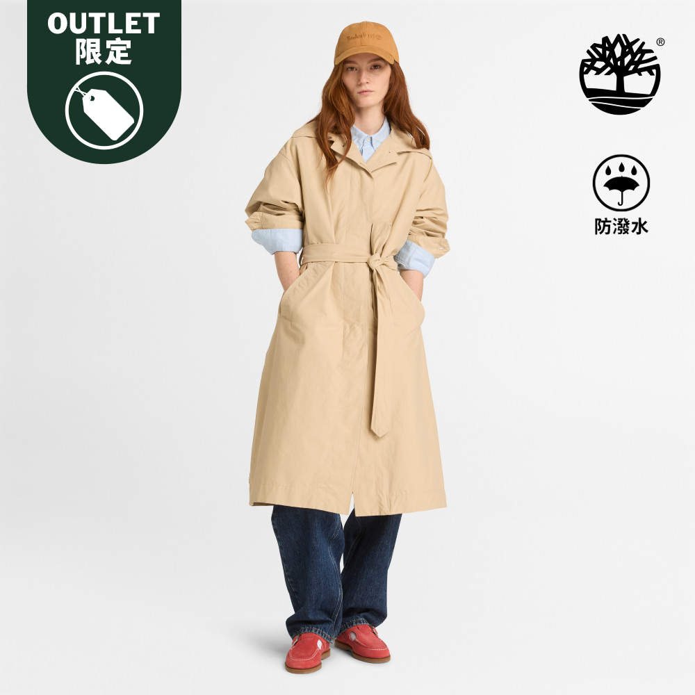 女款米色防潑水長版風衣外套|A42BFY94