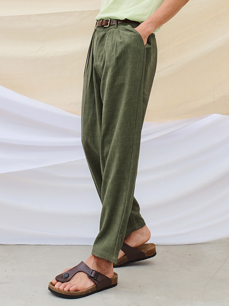 亞麻腰頭打褶微正式休閒褲