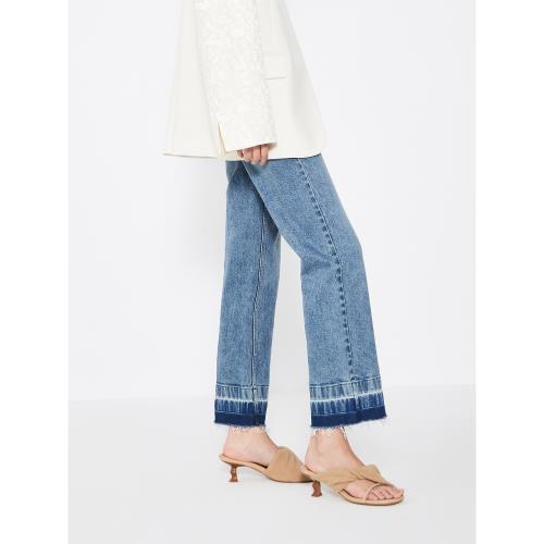 edition褲腳洗水毛邊牛仔褲女2023春新款九分直筒褲EBC1JENT08