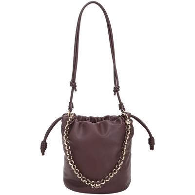 LOEWE 羅威 Flamenco Purse 納帕小羊皮抽繩手提/斜背水桶包(深勃根地紅)