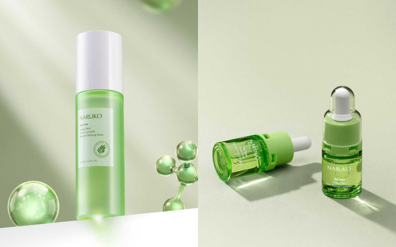 NARUKO茶樹三酸AI抗痘調理水150ml／520元、NARUKO茶樹三酸AI痘印美白安瓶12ml／520元（圖／品牌提供）
