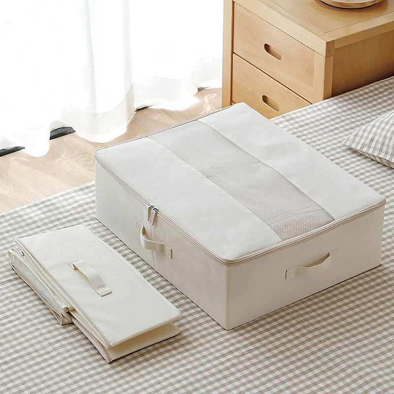 日本霜山 棉麻床下防塵衣物棉被收納袋-3入