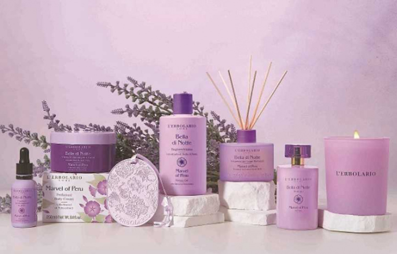 蕾莉歐 紫茉花語香水 50ml／1,980元、100ml／2,680元、沐浴膠 300ml／950元、潤膚霜 250ml／1,880元、香氛蠟燭 250g／1,980元、擴香瓶 125ml／1,880元、限量香氛陶瓷附香水30ml／1,580元（圖／品牌提供）