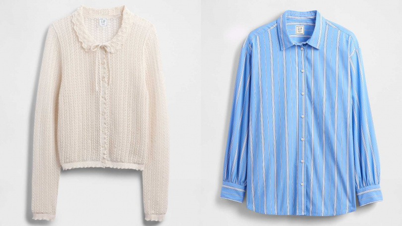 DOEN 聯名開襟衫／3499元，DOEN 聯名條紋長袖襯衫／2699元（圖／品牌提供）