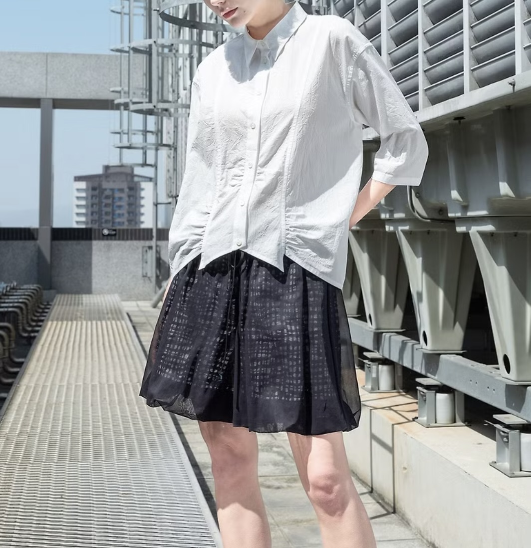 TAN& LUCIANA 柔細透紗花苞短褲裙