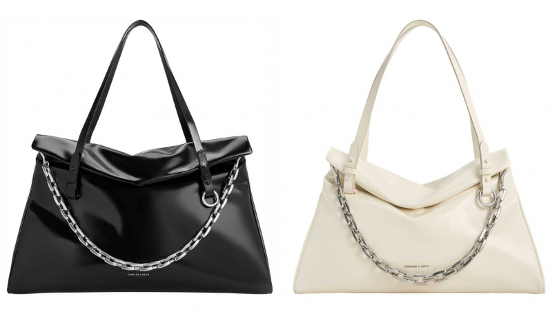 CHARLES & KEITH Andromeda摺疊大托特包(黑銀)／3,490元，Andromeda 摺疊托特包(奶油色) )／3,190元（圖／品牌提供）