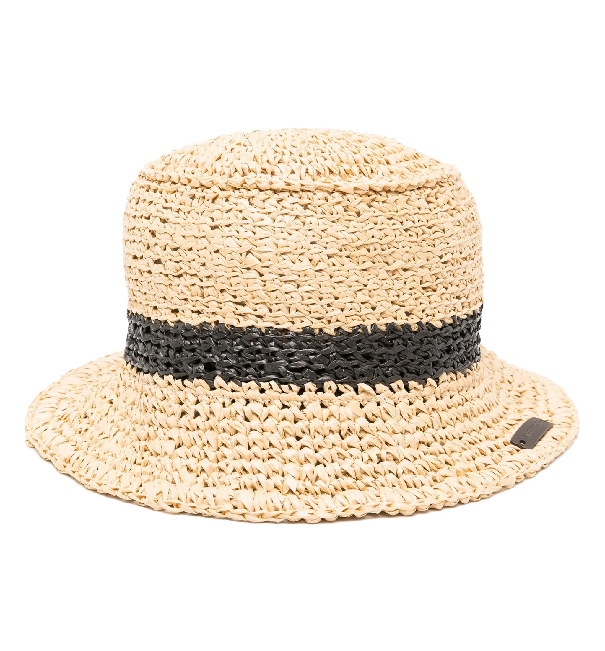 Bimba y Lola contarsting-trim raffia bucket hat